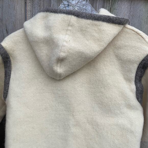 Alafoss of Iceland Ice Wool Jacket Cream and Gray Tie Front Pockets Hooded - Picture 5 of 12